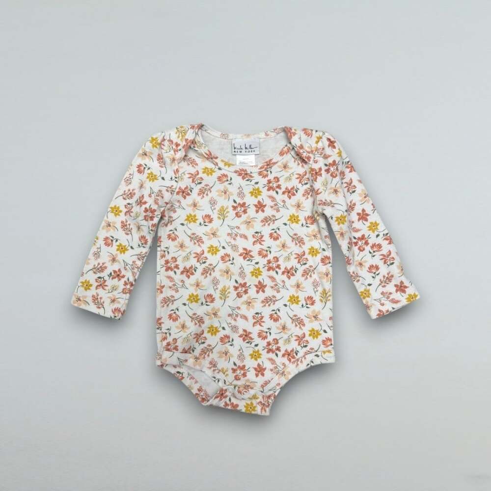 Ivory Floral Long Sleeve Bodysuit Fall Flowers Baby 18M